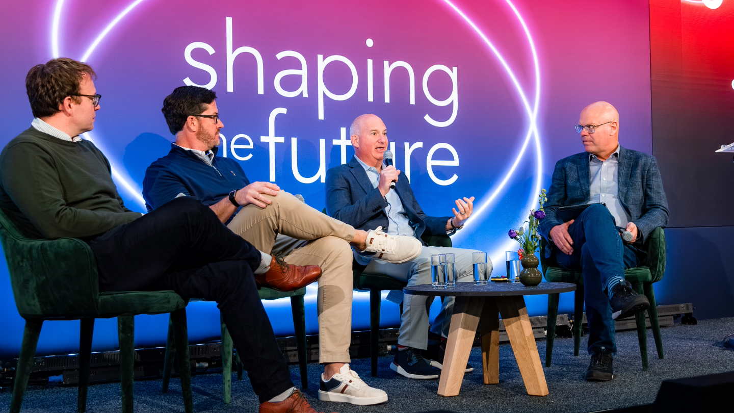 L-R) James Japhet, Bolt6; Alex Turnbull, PGA Tour; Jon Freedman, PGA Tour; and moderator Ken Kerschbaumer, Sports Video Group